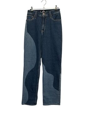 Hollister Ultra High Rise Dad Jeans Tone Blue Patchwork Straight Leg